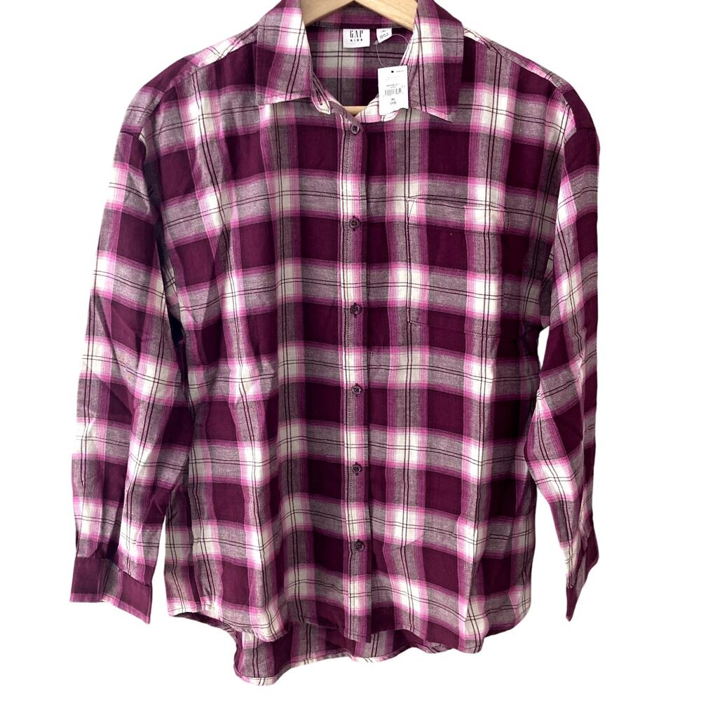 Gap Kids NEW Long Sleeve Flannel Shirt - Burgundy Plaid - XL 12